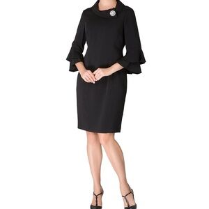 Giovanna Signature Sheath Black Dress Flounce Elegant Modest Minimalist Size 14